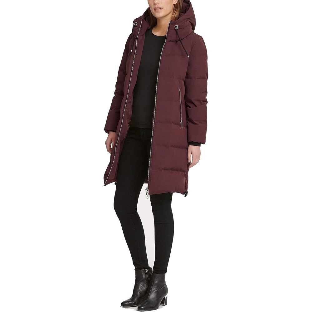 DKNY Pinot Red Quilted Hooded Long Puffer‎ Coat Women's Size Xsmall